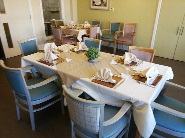 a dining table set up