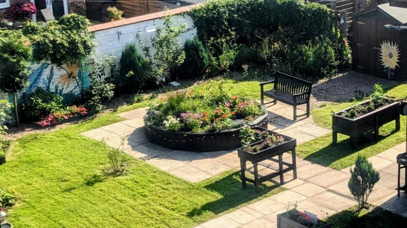 a high angle image of the garden